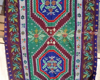 Vintage Romanian rug, handmade wool carpet, kelim Oltenian  art, hand-woven in the 40s, boho rustic style, tapis roumain,238x138cm.