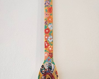 Romanian painted spoon, decorative spoon, hand painted kitchen decor, traditional romanian spoon, 40cm(15.75 in).