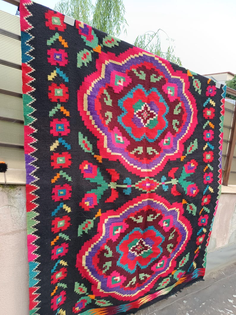 Vintage Romanian Rug, Handmade Wool Carpet, Kilim Moldavian Art, Hand ...