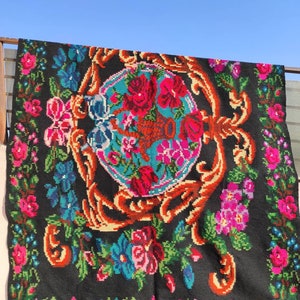 Discount!Vintage Romanian rug, handmade wool carpet, kelim Bessarabian art,hand-woven in the 60s, tapis moldave,boho floral style,285x195cm.