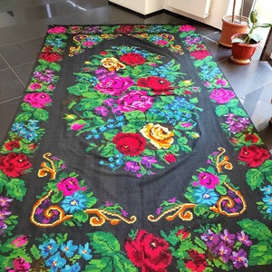 Discount!Vintage Romanian rug, handmade wool carpet,kelim Bessarabian art,hand-woven in the 80s, tapis moldave, boho floral style,350x208cm.