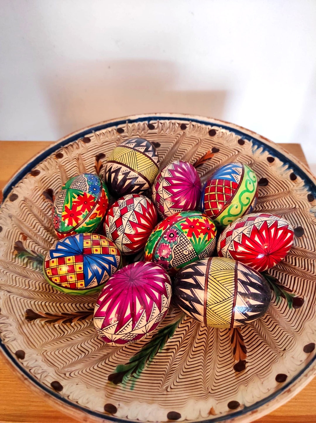 10 Handpainted Eggs, Easter Vintage Decor, Romanian Painted Eggs