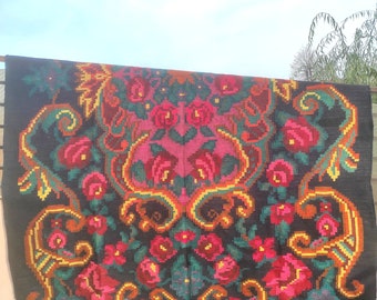 Tapis roumain ancien, tapis en laine fait main, art kilim de la Bessarabie, tissé à la main dans les années 20, tapis moldave, style bohème et rustique confortable, 320 x 210 cm.