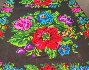 tapis roumain vintage, tapis en laine fait à la main, kelim art Bessarabie, tissé à la main dans les années 70, tapis moldave, style floral bohème, 492x207cm.
