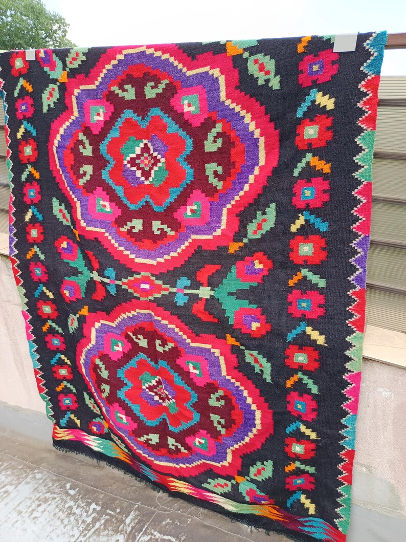 Vintage Romanian Rug, Handmade Wool Carpet, Kilim Moldavian Art, Hand ...