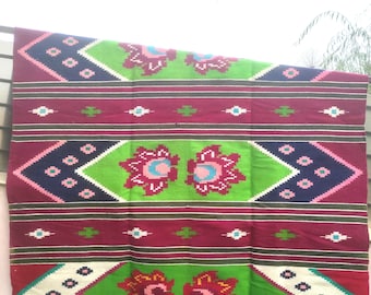 Vintage Romanian rug,handmade wool rug, kelim Transylvanian art, hand-woven in the 70s, boho rustic style,tapis roumain, 295x180cm.