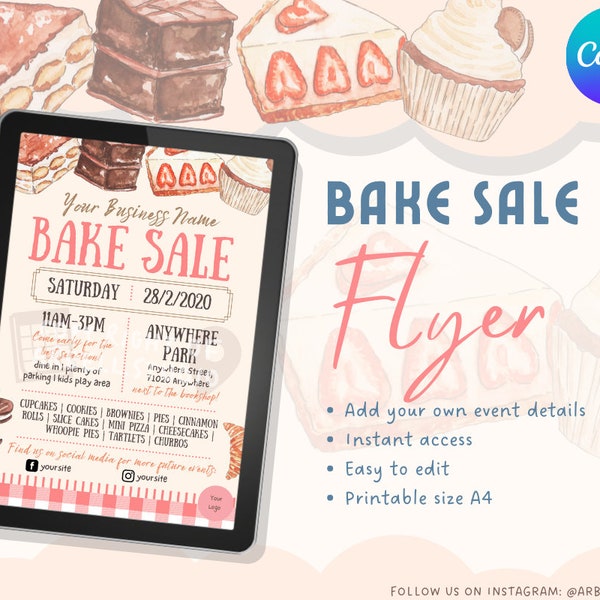 Editable Vintage Bake Sale Flyers | Event Flyers | Vintage | Bakesale | Menu | Event | Editable | Canva | Flyers