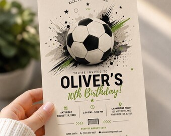 Soccer Birthday Invitation Template, Editable Canva Football Party Invite, Kids Soccer Birthday Invite, Printable Sports Invitation H623