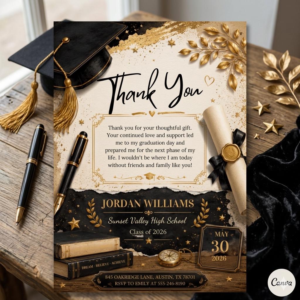 Graduation Thank You Card Template, Editable Thank You Card for ...