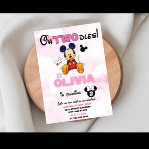 Editable Oh TWOdles Birthday Invitation Digital 2nd Birthday Cute Mouse Second Birthday Invite Oh Twodles Invitation Boho Minnie Invite
