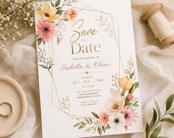 Editable Wedding Save the Date Template, Floral Save the Date Card, Canva Wedding Invitation, Printable Wedding Announcement H632