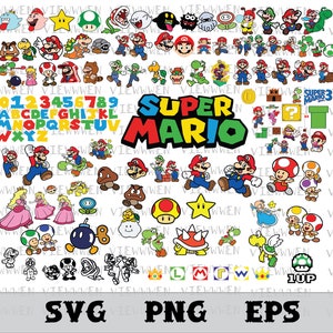 Super Mario SVG Bundle, Mario Set, Paper Mario, Luigi, Mario Characters SVG, Cut Files For Cricut Silhouette, Mario clipart bundle, alphabet