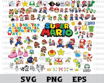 Super Mario SVG Bundle, Mario Set, Paper Mario, Luigi, Mario Characters SVG, Cut Files For Cricut Silhouette, Mario clipart bundle, alfabeto