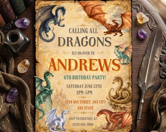 Wings of Fire Kids Birthday Invite Template, Dragon Party, Editable Birthday Invitation, Digital Download