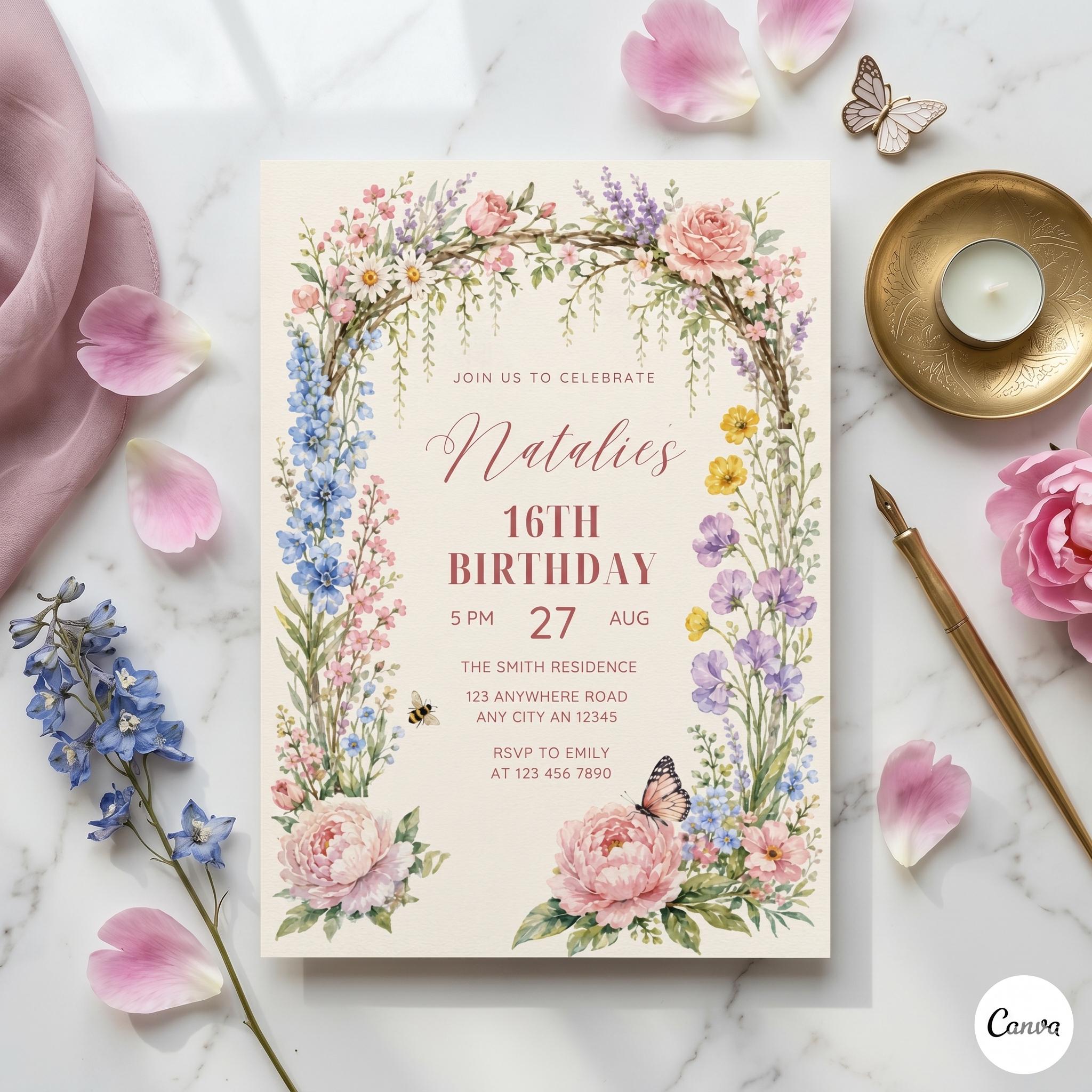 Spring Floral Party Birthday Invitation, Printable DIY Party, Flowers ...