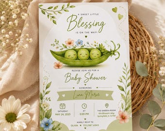 Sweet Pea Baby Shower Invitation Template, Editable Canva Baby Shower Invite, Gender Neutral Baby Shower, Printable Invite H627