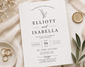 Minimalist Wedding Invitation Template, Editable Canva Wedding Invite, Modern Wedding Invitation, Printable Wedding Card H634