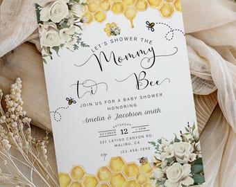 Editable Mommy to Bee Baby Shower Invitation Gender Neutral Mommy to Bee Baby Shower Invite Printable Template Instant Download