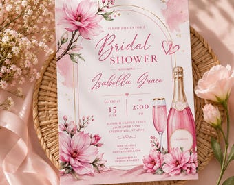 Bridal Shower Invitation Template, Editable Canva Bridal Shower Invite, Pink Floral Bridal Shower, Printable Wedding Shower Invite H630