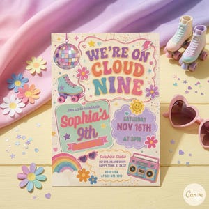 Cloud Nine Baby Shower Invitation Template, Printable Boho Cloud Baby Shower, Cloud 9 Baby Shower Evite, Blue Baby Shower, Boy Baby, Canva