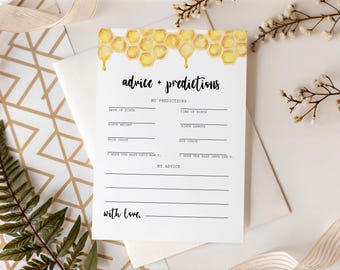 Baby Shower Advice and Predictions Card, Bumble Bee Baby Shower, Honeycomb Baby Prediction Card, New Parents Advice Honeycomb DIY   307V4