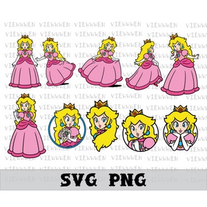 Princesse Peach Svg, princesse Svg, jeux Svg, Super Mario Svg, couper des fichiers pour Cricut, Png