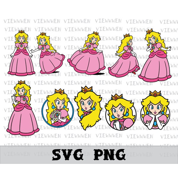 Princess Peach Svg, Princess Svg, Games Svg, Super Mario Svg, Cut-bestanden voor Cricut, Png