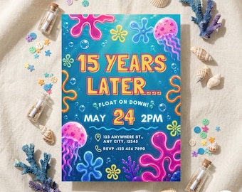 Invitación de cumpleaños editable de Sponge Under the Sea, Años después Sponge, Plantilla de invitación de cumpleaños, Cumpleaños de Sponge, A14