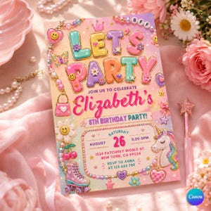 Letter-style invitation, girl's birthday invitation, university party invitation, preppy invitation (digital download) D218