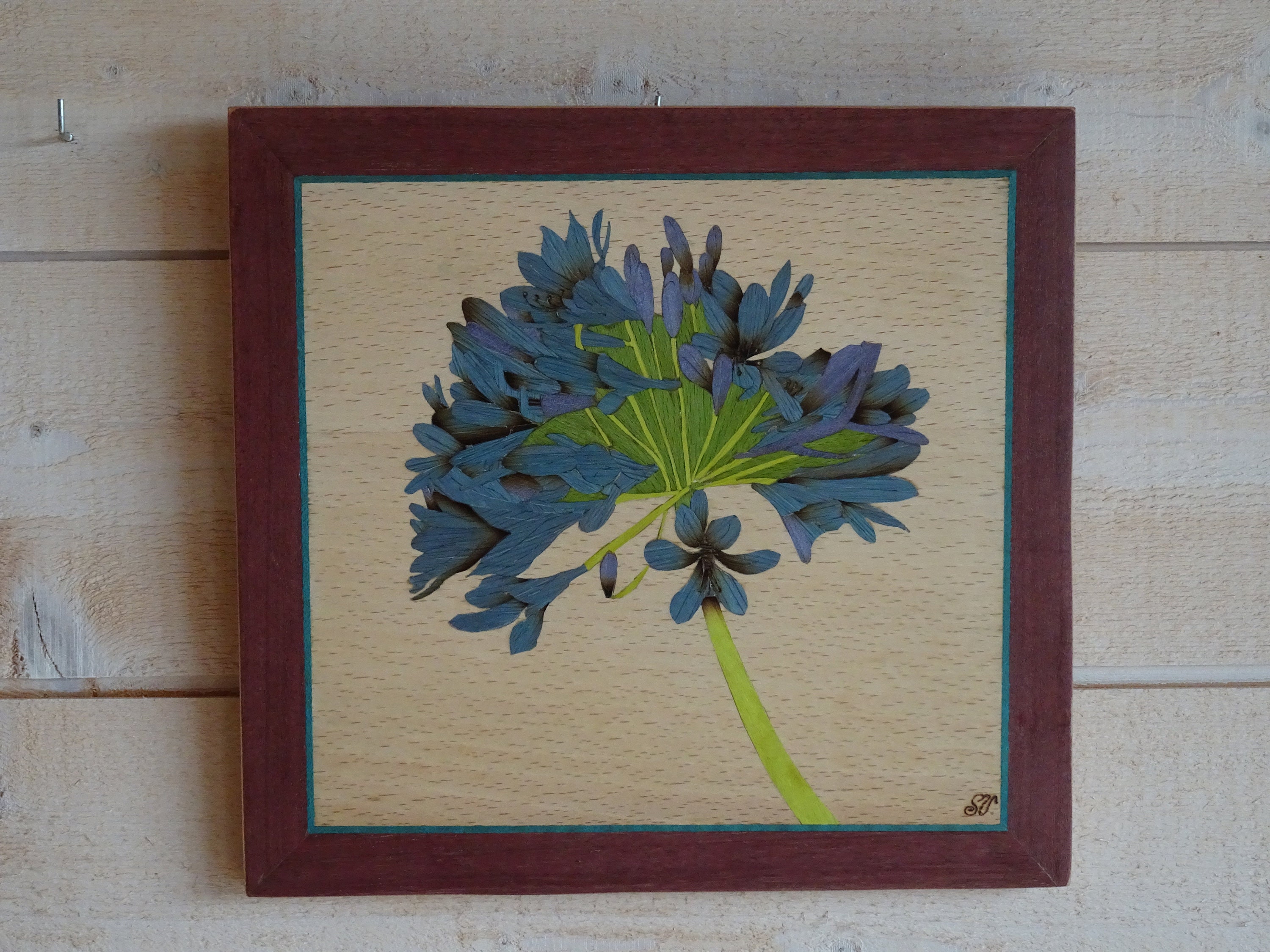 Tableau de Marqueterie Fleur Bleue