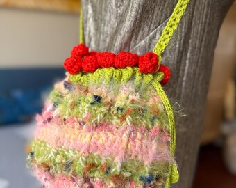 Handmade Crochet Crossbody Bag, Fluffy Yarn Mini Purse
