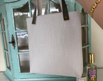 Handmade Linen Purse with Leather Straps, Mini Summer Bag