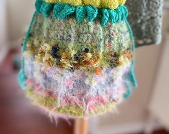 Handmade Crochet Crossbody Bag, Fluffy Yarn Mini Purse