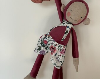 Handmade Velvet Monkey Stuffed Animal with Removable Clothes