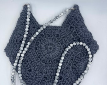 Handmade Jute Crochet Crossbody Bag with Beaded Strap