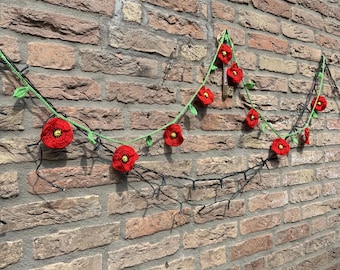 Poppy Flower Garland Mercerized Cotton Handmade Crochet