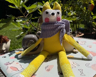 Crochet Amigurumi Doll, Large Funny Creature, Handmade Cotton Toy in a Saprkly Scarf