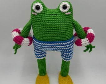 Crochet Frog Toy, Swimming Shorts, Amigurumi Doll