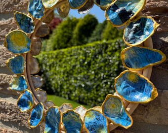 Handmade Decoupaged Oyster Shell Mirror, Van Gogh Print Decor