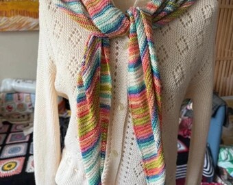 Handmade Cotton Triangular Scarf: Soft, Warm, Multicolor Yarn Accessory