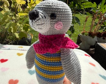 Crochet Seal Amigurumi Toy, 100% Cotton Handmade Stuffed Animal