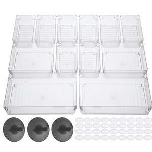 Clear Plastic Vanity and Desk Drawer Organizers Office Storage Drawer  Divider Bin Tray 7 Piece Set