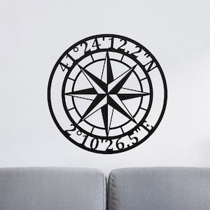 Custom Compass Metal Sign for Home Decor - Personalized Coordinates - Nautical Gift