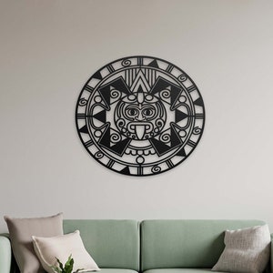 Aztec Calendar Metal Wall Art: Powder-coated Steel