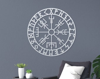 Vegvisir Metal Sign Nordic Compass for Viking Wall Decor - Norse Pagan Gift