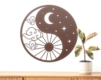 Yin Yang Metal Wall Art with Sun and Moon Design - Spiritual Gift Idea