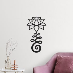 Unalome Lotus Flower Metal Wall Art for Meditation Room and Yoga Studio Decor - Spiritual Gift for Buddhist