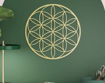 Flower of Life Metal Wall Art: Round Sacred Geometry Sign for Spiritual Decor