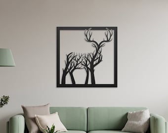 Deer Metal Wall Art, Modern Metal Art, Deer Wall Art, Minimalist Tree Deer Metal Sign Wall Art Perfect Gift For Deer Hunter