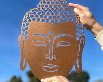 Buddha Face Metal Sign, Spiritual Copper Steel Wall Hanging, Zen Meditation Art Decor, Boho Sacred Sculpture, Mindful Yoga Room Gift